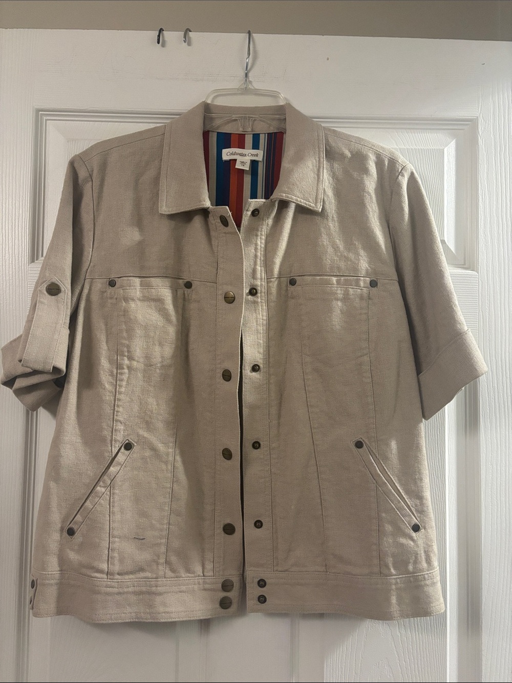 Coldwater Creek Short-Sleeve Utility Jacket in Light Tan